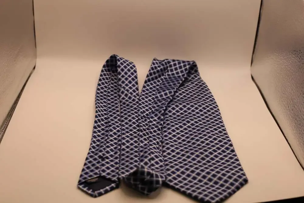 Daniel Cremieux Blue and White Diamond Grid Pattern 100% Silk Handmade Necktie